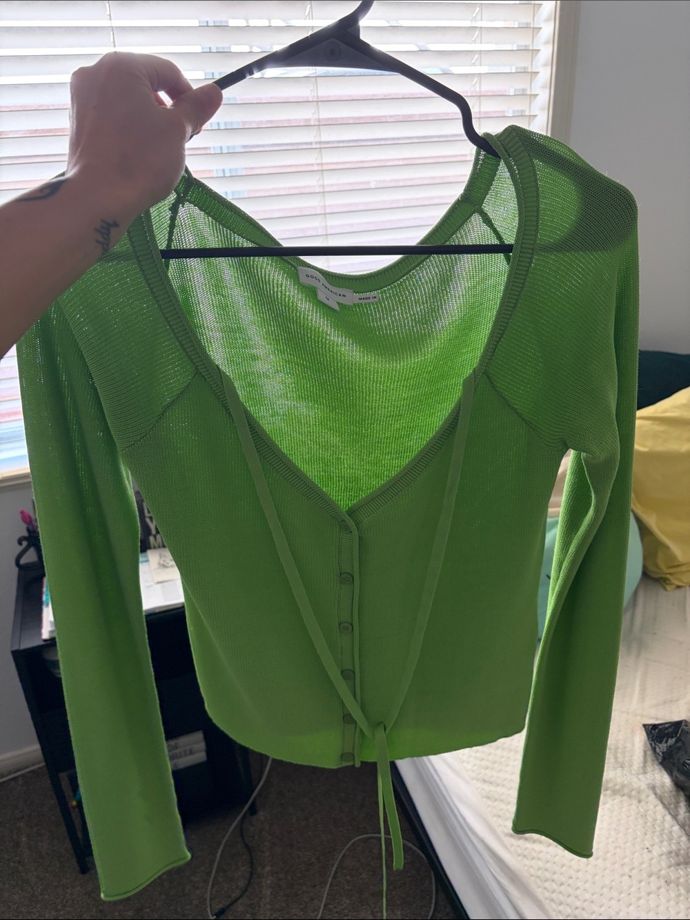 Good American Bright Green Lightweight Button-Front Top